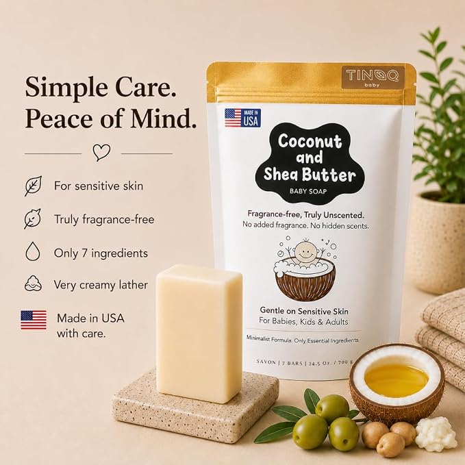 Fragrance Free Baby Bar Soap for Sensitive Skin | Unscented Natural soap bar for toddlers kids adults with gentle skin | Organic ING | Made in USA | 12 Bars (3.5 oz Each)