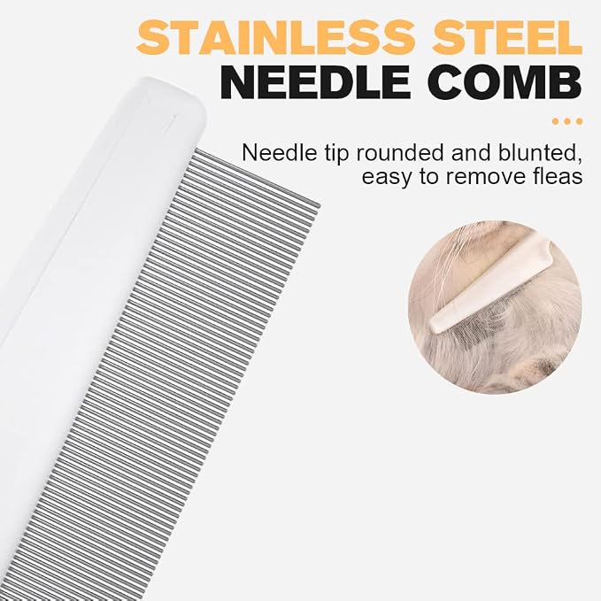 Dog Comb 2 Pack, 2026 New Professional Pet Eye Comb and Grooming Comb Set, Stainless Steel Fine Tooth Tear Stain Remover for Cats and Dogs, Pet Comb for Tangles Knots Loose Fur