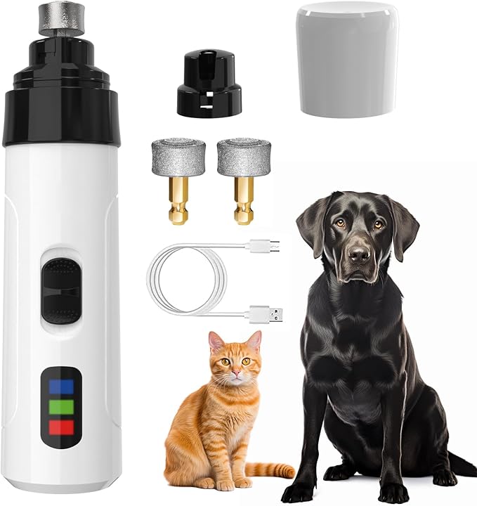 Upgraded Quiet Electric Dog Nail Grinder for Hard/Thick Pet Nails | Quiet and Low-Vibration Dog Nail Trimmers, 2-Speed, 3 Ports for Large Medium Small Pets, Safe & Stress Free Grooming Tool