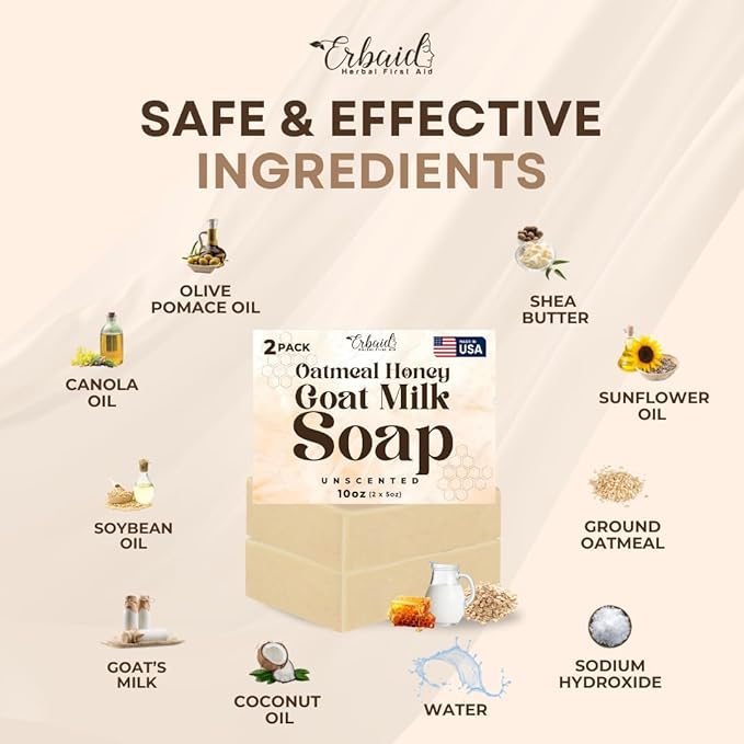 Oatmeal Soap – Natural Oatmeal & Honey Goat Milk Soap Bar – Face & Body Wash for Eczema, Psoriasis, Dry, Itchy, Sensitive Skin Relief – Unscented Wash Great for Kids, Babies – Handcrafted, Made in USA