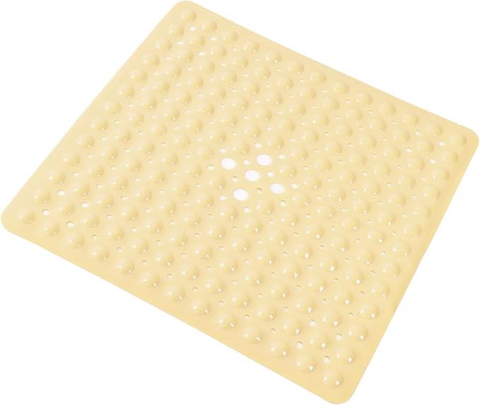 Anti-Slip Bathtub Shower mat, 21×21（ 53×53cm） inch Soft Oversized Machine Washable Non-Slip Bathtub mat with Drainage Holes, Bathroom Floor Suction Cup.（1-Opaque Light Yellow）