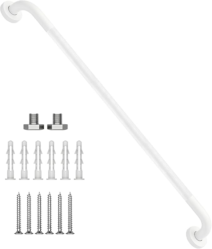 36 Inch Shower Grab Bar 1.25" Dia, White Anti Slip Bathroom Grab Bar, 304 Stainless Steel Knurled Handicap Grab Bars, Safety Support Handrail, Assist Bath Shower Handle for Elderly Injury Senior