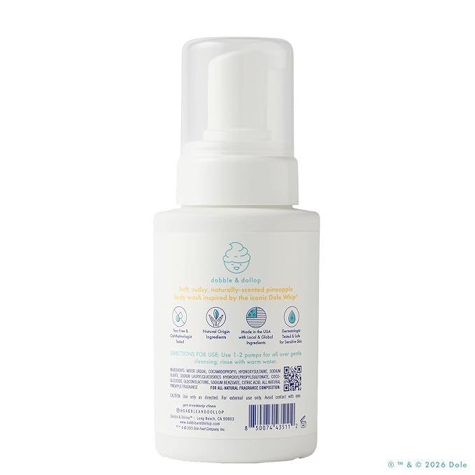 Dabble & Dollop Dole Whip® Pineapple Foaming Body Wash 2-Pack - Natural Origin Scent, Gentle Body Wash for Kids, Toddlers & Family, Sensitive Skin, Sulfate & Paraben Free (8 fl oz, Pack of 2)