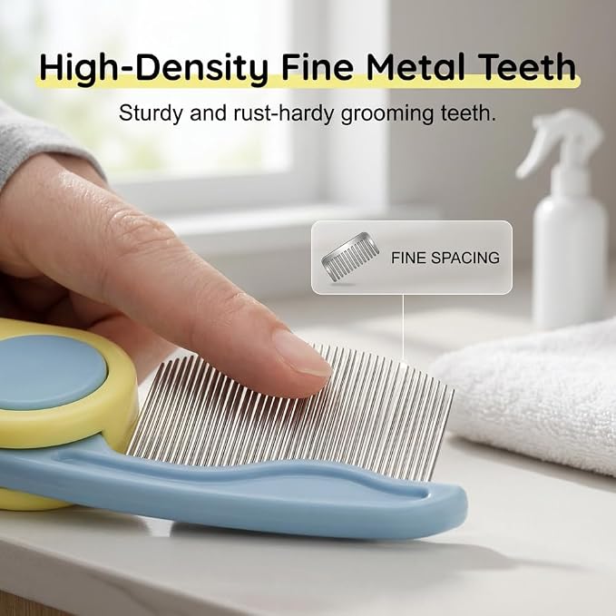 Professional Pet Eye Comb, Stainless Steel Folding Round Head Grooming Tool, Tear Stain Remover Flea Lice Combs, Precisely Clean Eye Area Dirt for Cats Dogs (2PCS Yellow)