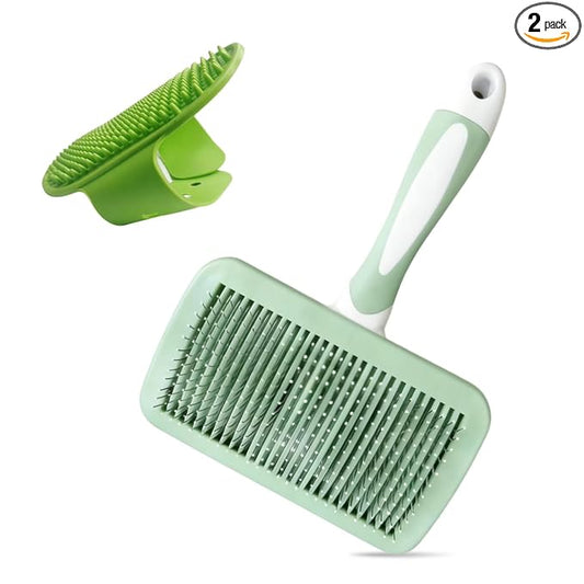 2PCS Self-Cleaning Deshedding Dog & Cat Brush – Skin-Friendly Dog Brush For Shedding Grooming Tool for Dogs, Cats & Puppies | Bath Brush for Shedding, Indoor Cats | Premium Pet Supplies, Green