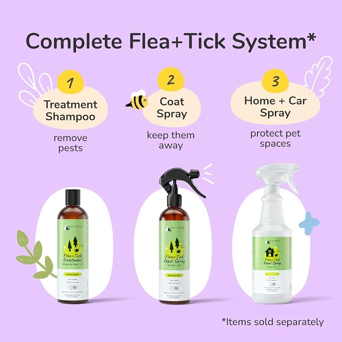 kin+kind Natural Flea and Tick Prevention for Dogs & Cats, Non-Greasy Coat Spray, Lemongrass, Vet-Formulated, 12 fl oz