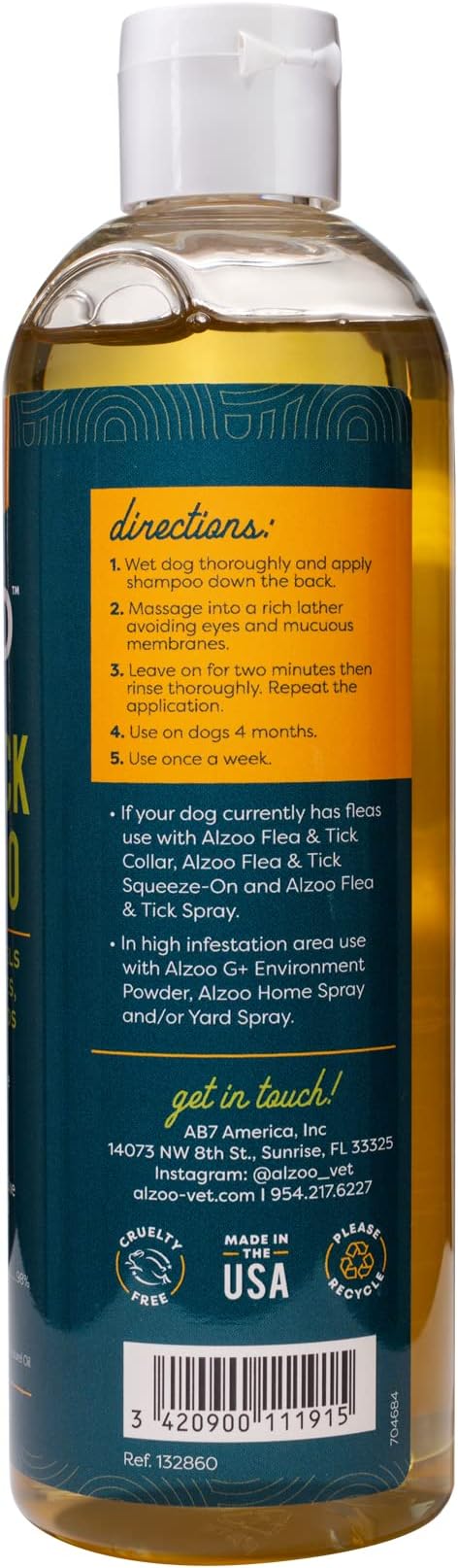 ALZOO Plant Based Flea and Tick Repellent Shampoo for Dogs, Effectively Repels Fleas, Ticks & Mosquitos, Plant-Based Active Ingredients, Sulfate & Paraben-Free, 12 Fl. Oz.