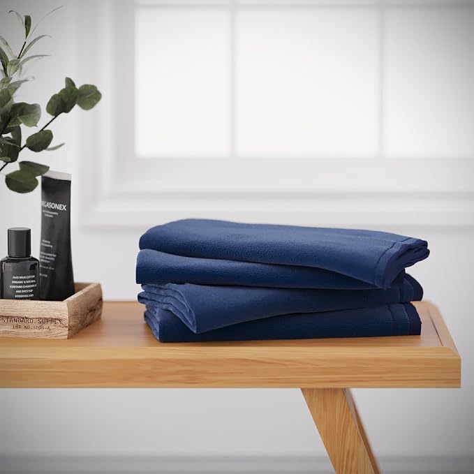 Creative Scents Cotton Fingertip Towels Set Blue - 4 Pack - 11 x 18 Inches Decorative Small Extra-Absorbent and Soft Terry Towel for Bathroom - Powder Room, Guest and Housewarming Gift (Navy Blue)