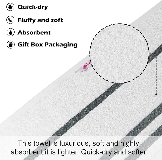 CASA COPENHAGEN Exotic 6 Pieces Towel Set- Snow White, 525 GSM 2 Bath Towel 2 Hand Towel 2 Washcloth, Designed in Denmark Made of Soft Egyptian Cotton for Bathroom, Kitchen & Shower