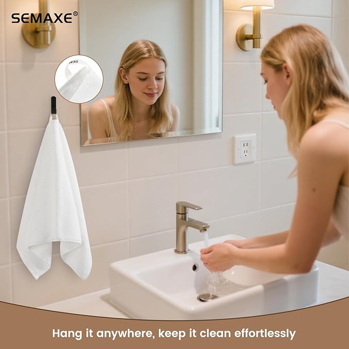 SEMAXE 12-Pack White Cotton Hand Towels for Bathroom with Hanging Loops | Sink-side towels for drying hands and face, ideal for bathrooms, guest baths, powder rooms, OEKO-TEX certified, easy care