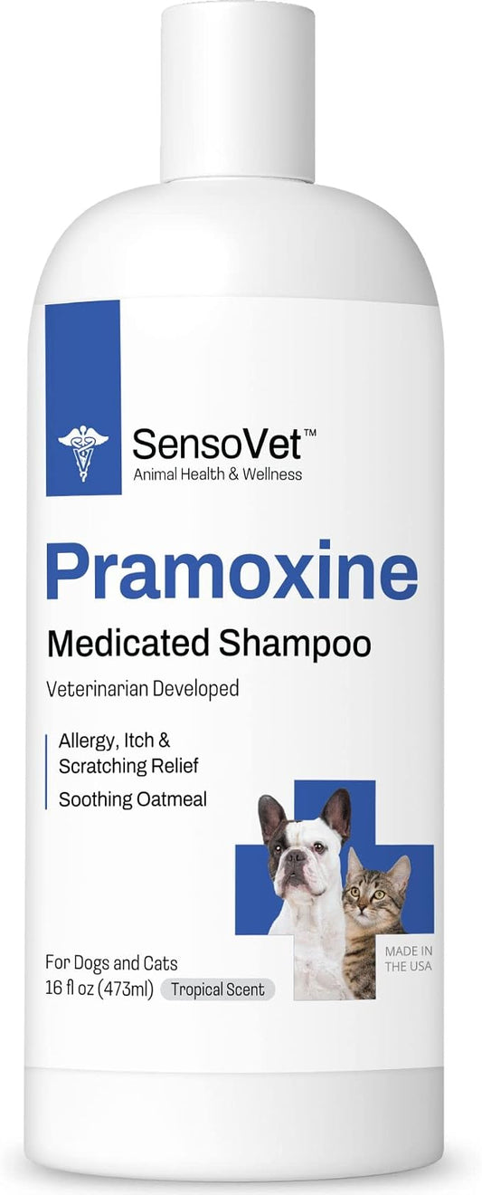 Pramoxine with Oatmeal Shampoo for Dogs, Cats, and Horses, Helps with Allergy, Scratching, and Itch Relief, moisturizes and soothes Dry Skin, Hypoallergenic