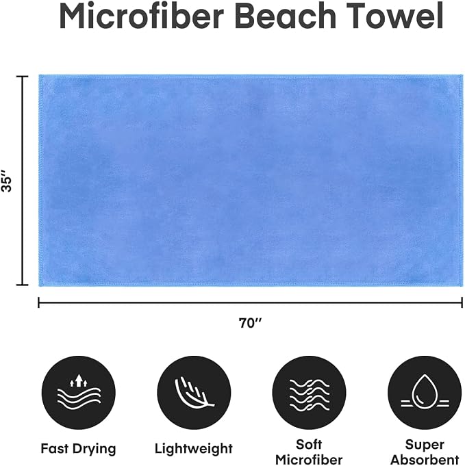 JML Microfiber Bath Sheet Towels, Blue, 35" x 70", 2 Pack | Hanging Loop, Oversized, Soft, Super Absorbent, Fast Drying, For Body, Sports, Fitness, Yoga
