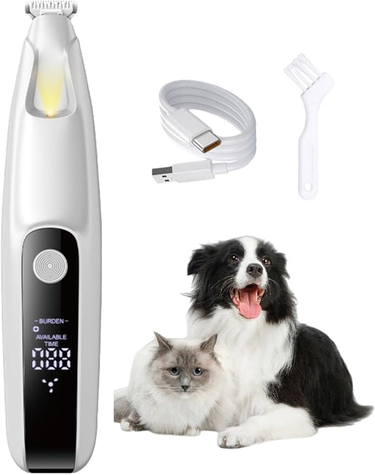 Ultra-Low Noise Dog Paw Trimmer,18mm Wide Blade Paw Groomer with LED Light,USB Rechargeable Paw Shaver with LED Display for Dogs and Cats White