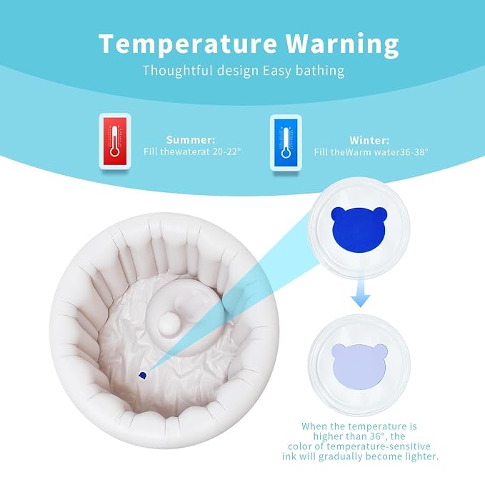 Portable Inflatable Baby Bathtub for Babies 6 Months and Up, Foldable Baby Pool with Anti-Slip Base & Soft Support Seat, Ideal for Travel & Household Use