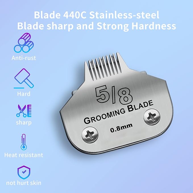 Detachable Stainless Steel Dog Blades for Andis & Oster A5 Grooming | Compatible with Oster A5,Wahl KM10 Series Clippers,Size-5/8 Cut Length 1/32-inch(0.8mm)