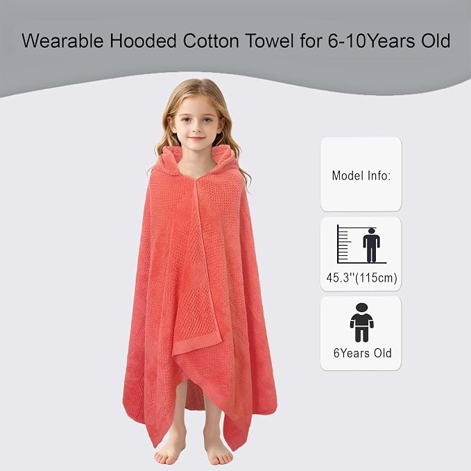 VOOVA & MOVAS Hooded Bath Towels for Kids | Soft Absorbent 100% Cotton Thick Towel Wrap | Versatile Beach, Pool, Swim & Bath Cover-Up | Deep Pink Solid Waffle