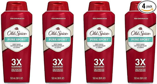 Old Spice High Endurance Body Wash for Men, Pure Sport - 18 Fl Oz / 532 mL x 4 Pack
