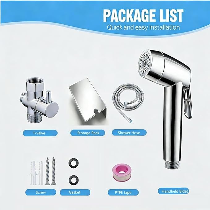 Handheld Bidet Sprayer for Toilet & Muslim Shower Kit with Storage Shelf, Brass T-Valve, Adjustable Pressure, No Drip, Easy Install, Feminine Care, Diaper & Pet Wash, Ceruleanix