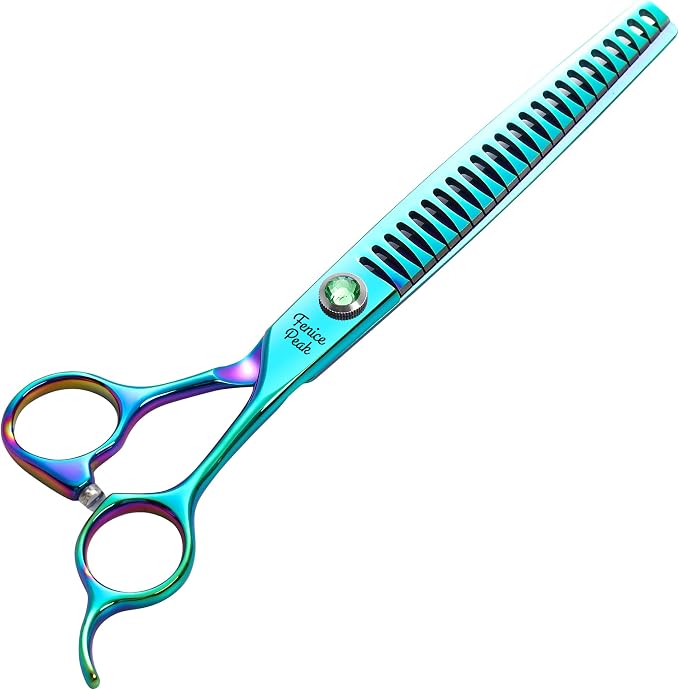7.5'' Green Chunker Dog Grooming Scissors Pet Shears with Ergonomic Offest Handle and Simulated Emerald Screw 440C Grooming Scissors Trimming Shears Durable and Sharp