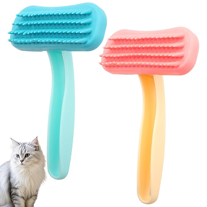 2 Pack Bunny Brush for Shedding, Soft Silicone Rabbit Grooming Kit, Gentle Pet Bath Massage Comb for Guinea Pigs, Hamsters and Kittens, Pink and Blue