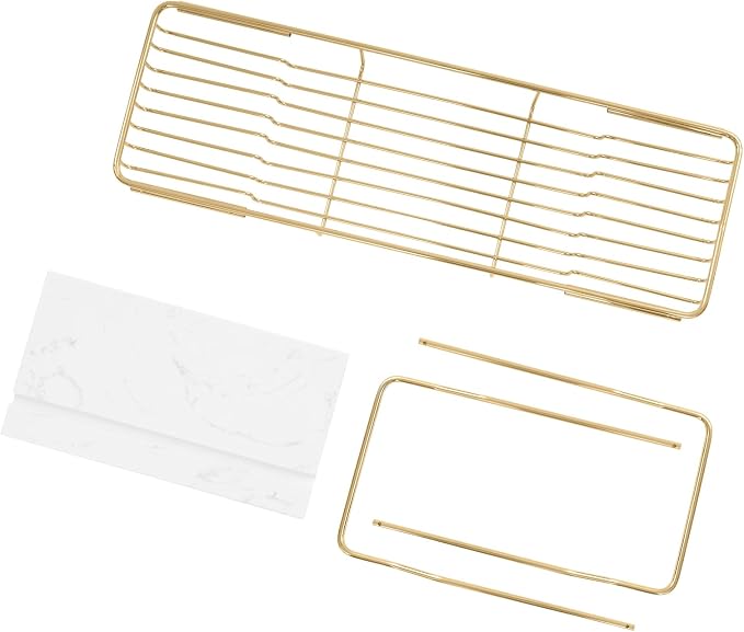 Bathtub Tray Caddy for Luxury Bath, Stainless Steel 26.8-35.4 in Expandable Extra Wide Bath Tub Tray with Natural Marble and Mobile/Tablet Stand, Ideal for Home Spa Lovers (Gold + White)