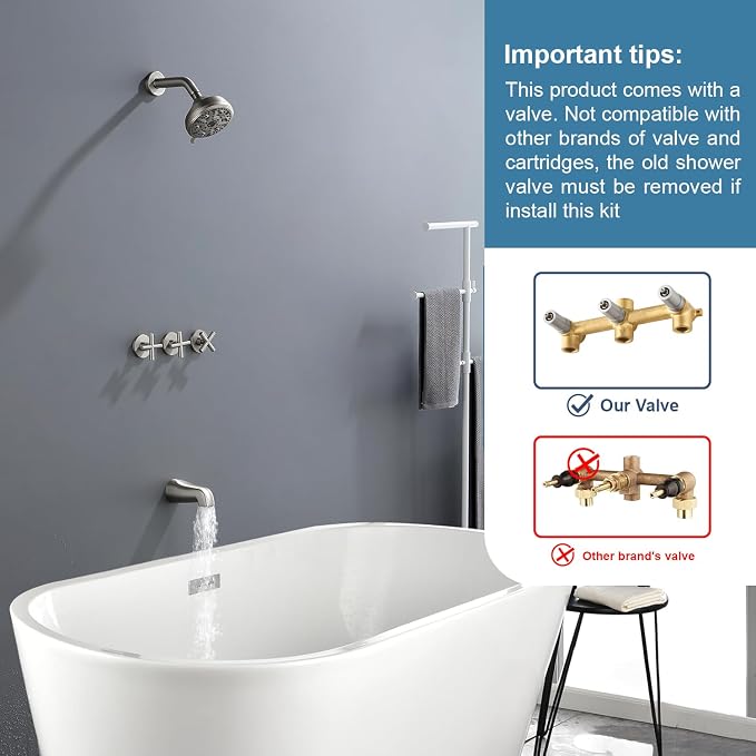 3 Handles Shower Faucet Set with Tub Spout Bathtub Shower Faucets Combo Set Shower System Complete Tub and Shower Trim Kit Brushed Nickel Shower Fixtures