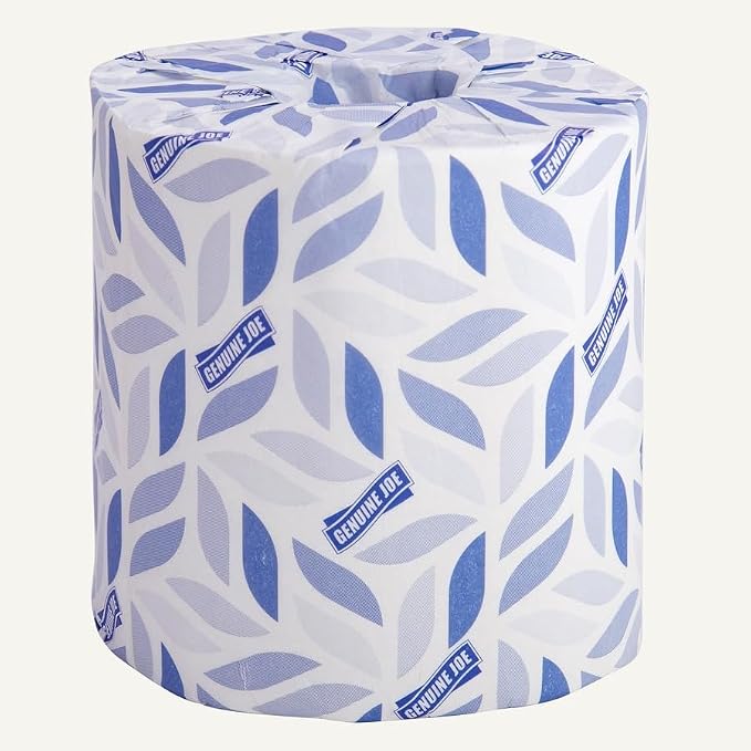 Genuine Joe Embossed Bath Tissue, 2-Ply, Septic Safe, Individually Wrapped, 4" x 3.75", 400 Sheets/Roll, 24 Count