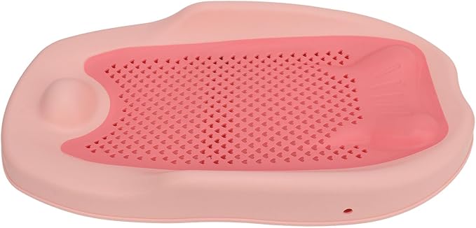 Baby Bath Support for Bathtub or Sink, Home Foldable Ergonomic Heart Shaped Sink, Rinse Tubs Hollow Pattern Infant Holder Rack Pink Bather Newborn to Toddler Tub with Three (Roseate)