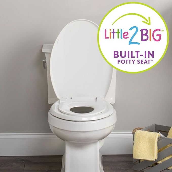 Little2Big Toilet Seat with Built-In Potty Training Seat, Slow Close, Durable Plastic, Made in USA, ROUND, White