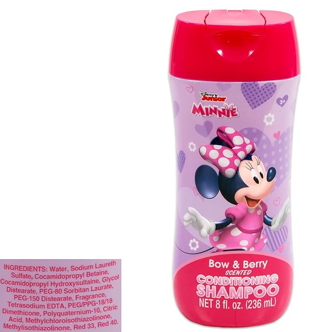 Minnie Mouse Kids Shampoo, Conditioner, Body Wash 8 Oz Bottle - Bundle with 3-in-1 Berry Scented Body Wash, Shampoo & Conditioner Plus Stickers, More | Minnie Bathroom Set