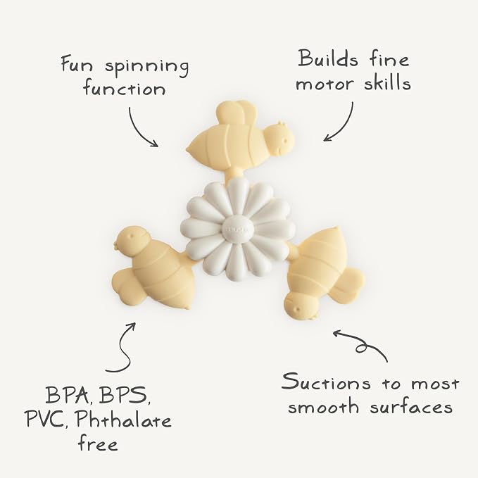 mushie Bee Suction Spinner Toy | Toddler Sensory Toys for Bath & Play