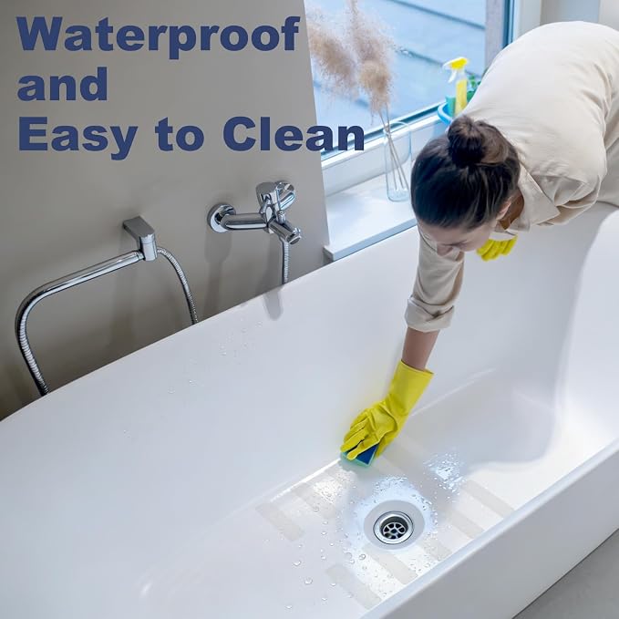 Gecork 28 PCS Shower Floor Non Slip Stickers with Strong Adhesive, Invisible & Durable Anti Slip Shower Stickers with Scraper for Bath Tub, Pools and Stairs, Clear, Wide Rectangle