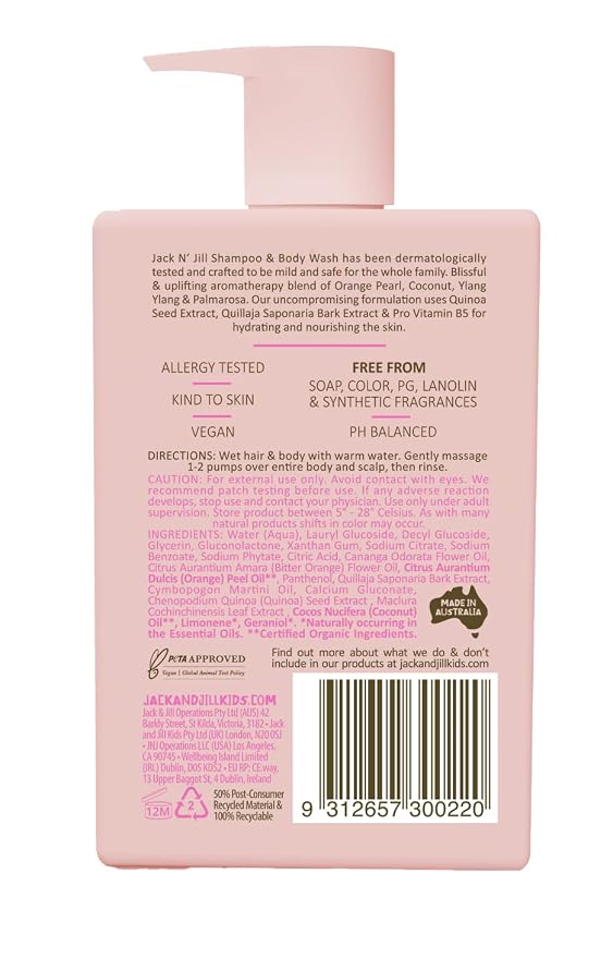 Jack N' Jill Natural Bathtime Kids & Baby Shampoo and Body Wash - Suitable for Sensitive Skin, Dermatologically Tested, Color and Soap Free, Cruelty Free, Vegan - 300 mL Bottle (Pack of 3)