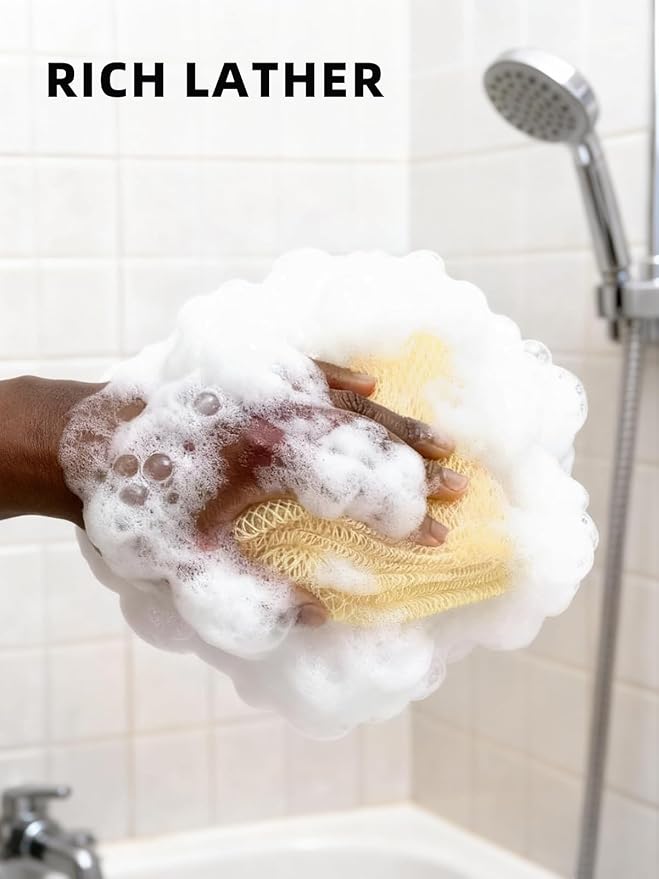 Cleangor 2Pcs African Net Sponge Authentic with Knots - Exfoliating Body | Scrubber for All Skin Types, African Bath Sponge, Wash Cloth, Gentle Exfoliation Shower Rag for Women Daily Use