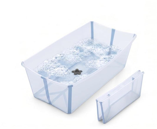 Stokke Flexi Bath X-Large Baby Bathtub, Ocean Blue - 31.5 x 15.7 x 9.4 in - Best for Infants & Toddlers - Lightweight, Foldable & Easy to Store - Convenient to Use at Home or Traveling