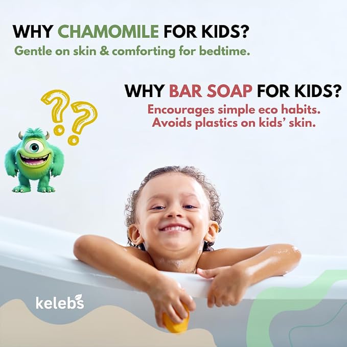 KELEBS Hypoallergenic Kids Soap Bar | Organic & Gentle Body Wash for Children | Natural Ingredients – Chamomile, 7 Bars