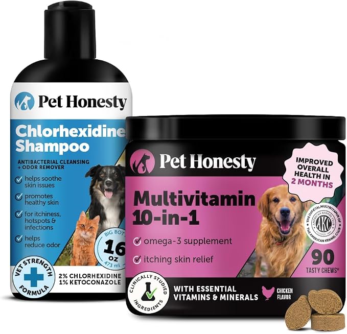 Pet Honesty Ultimate Skin & Wellness Virtual Bundle Duo — Chlorhexidine Itch Relief Shampoo (16 oz) + 10-in-1 Multivitamin Soft Chews (90 ct)