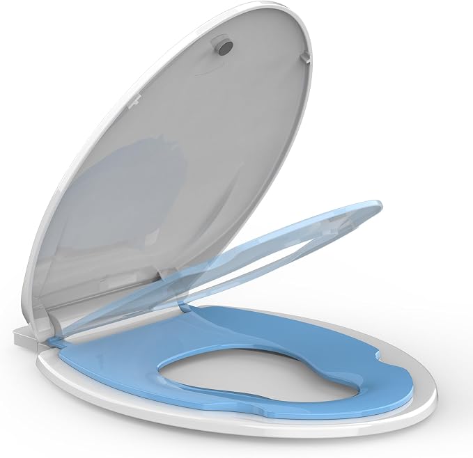 Garvee Toilet Seat with Potty Training Seat Built-In, Elongated Fit, Soft Close Lid, Slow Close Noiseless Design, American Standard Compatible,White and Blue