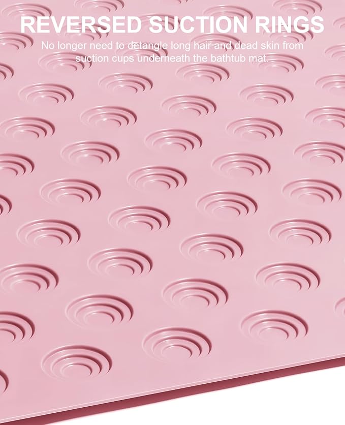 OTHWAY Bathtub Mat Non Slip, 39X16 inch Bath Mat for Tub, Machine Washable Bath Tub Mats with Reverse Suction Cups, Comfortable Rubber Bathtub Mat for Bathroom (Pink)