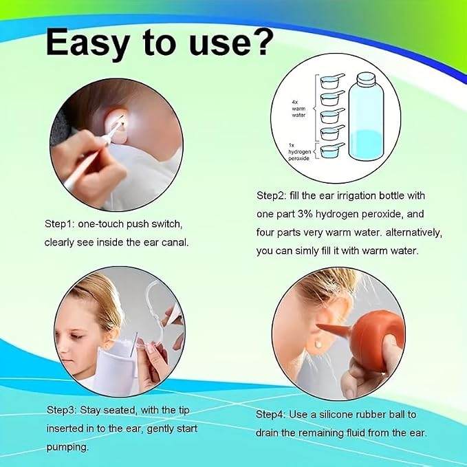 Ear Wax Removal Tool, Ear Cleaning Kits Safe Ear Irrigation Kit Ear Flush Kit for Adults Kid, Ear Wax Washer Device Easy to Operate, Includes Basin, Syringe, Curette Kit, Towel and 40 Disposable Tips