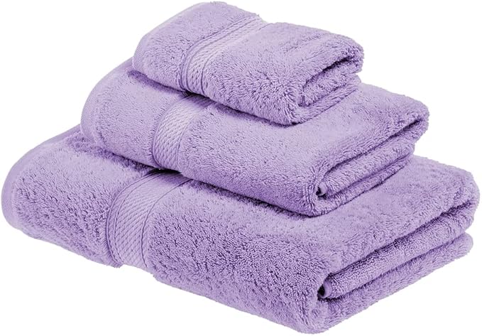 SUPERIOR Egyptian Cotton Ultra Plush & Absorbent, 3 Piece Set, Purple | Quick Dry, Soft Luxury Towel Set, Bath Essentials, Guest Bath, Spa, 1 Bath, 1 Hand, 1 Face Towels, Madeline Towels