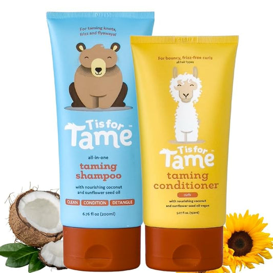 T is for Tame - Baby Shampoo & Conditioner for Curls Bundle – Plant-Based Tear-Free Hair Care Set for Babies, Toddlers & Kids – Frizz Control with Coconut Oil & Sunflower Seed Oils - 6.76 & 5.07 fl oz