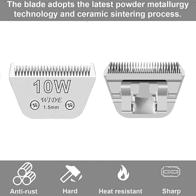 Wide Blade Dog Grooming Blades Compatible with Andis,Oster A5,Wahl KM10 | Dog Clipper Stainless Steel Blades for Animal Dog,Cat,Horse,Silver Size #10W+30W+5FW,3Pack