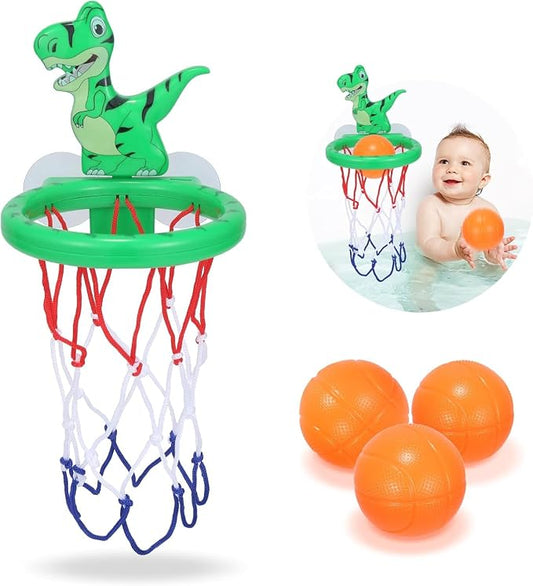Bath Toys - Basketball Hoop Set Bathtub Toys for Toddlers Ages 1-3, Mini Basketball Hoop Toddler Bath Toys for Kids Ages 3-5,with Strong Suction Cup & 3 No Hole Balls, Sensory Toys (Green)