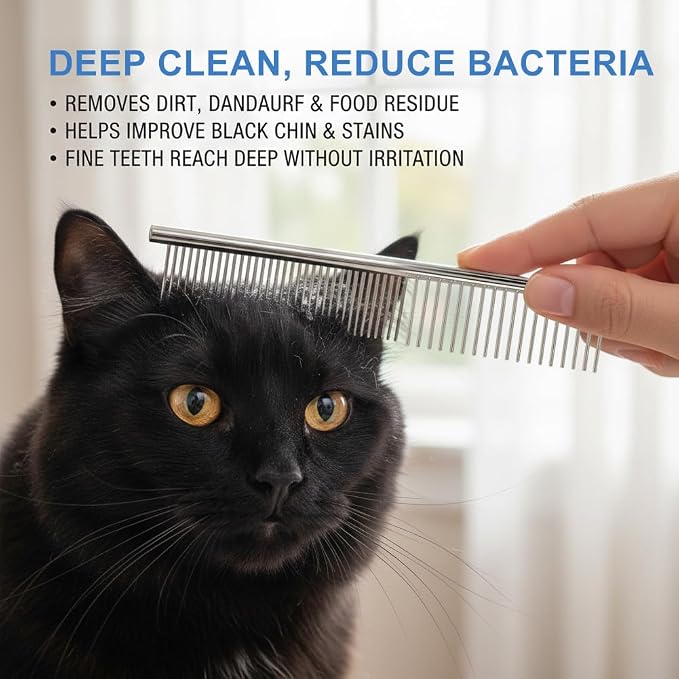 2 Pcs Dog Eye Comb Stainless Steel Pet Grooming Comb, Dog Flea Combs Pet Facial Brush, Round-Tip Arc Teeth Stress-free Tear Stain Remover for Puppy Cat