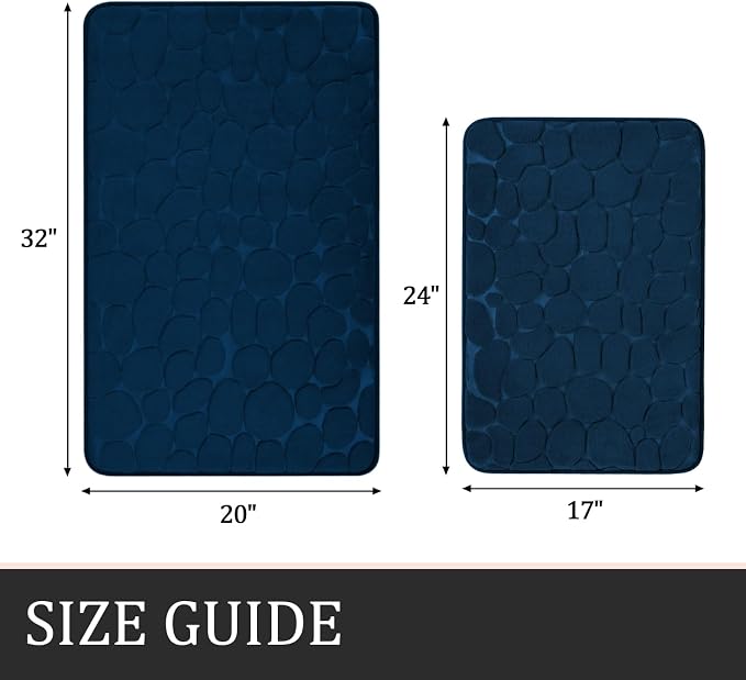 YIHOUSE Bathroom Rugs Mat Set, Memory Foam Bath Mat 2 Piece Navy Blue | 17x24&20x32, Non Slip, Water Absorbent, Washable, Bath Mat For Bathroom, Sink and Toilet