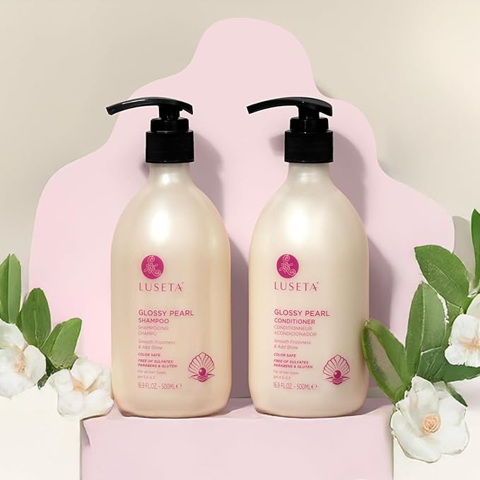 Luseta Glossy Pearl Shampoo and Conditioner Set Smooth & Moisturize, Add Shine and Helps Tame Frizz,Hydrating for Damaged Hair, Detangle,Nourish Strands, Sulfate Free,16.9oz*2