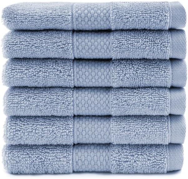 Maisonette Loft Egyptian Cotton Turkish Hand Towels - Soft, Absorbent Washcloths for Face - Ideal Quick Dry Small Towel Wash Cloth Set for Bathroom - (13" x 13", 6 Pack) - Blue (Harbor Blue)