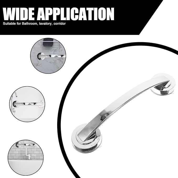 Hemobllo Bathroom Grab Bars for Seniors 11.81 Inch Suction Safety Handrail Chrome Tool-Free Install Bathtub and Shower Armrest for Elderly and Disabled Stable Support for Bathroom and Toilet