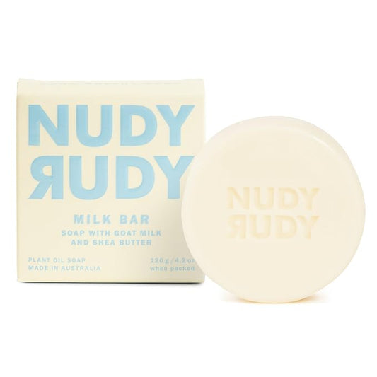 Nudy Rudy Milk Bar, Goat Milk Soap Bar Puck, Made with Organic Shea Butter, Triple Milled Bar, No Harsh Ingredients, All Skin Types, 4.2 oz, Made in Australia